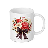 Floral Bouquet Mug, Red Rose Mug, Flower Mug, Elegant Mug, Bow Mug, Gift Mug, Decorative Mug, Coffee Mug, Tea Mug, Unique Mug - Tawshia